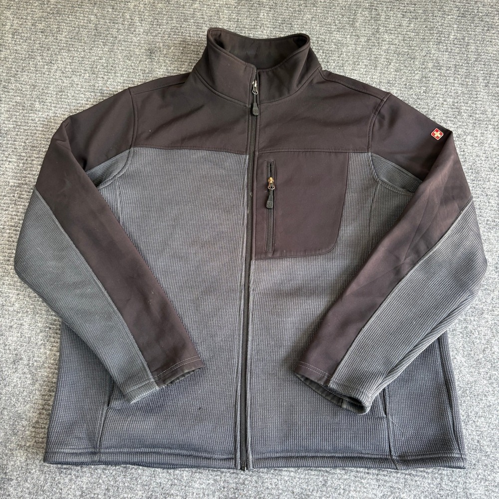 Swiss Tech Mens Hybrid Softshell Fleece Jacket Black Gray Full Zip Large 42-44
